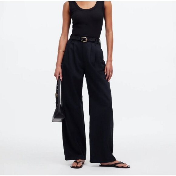 NWT Madewell The Harlow Wide-Leg Linen Blend Pant in True Black - Picture 1 of 8